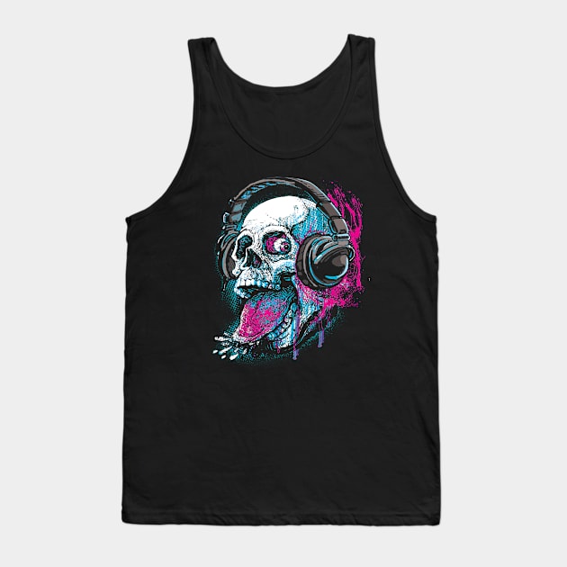 Skull Givin' Raspberry Chillaxin with Headphones Tank Top by Mudge